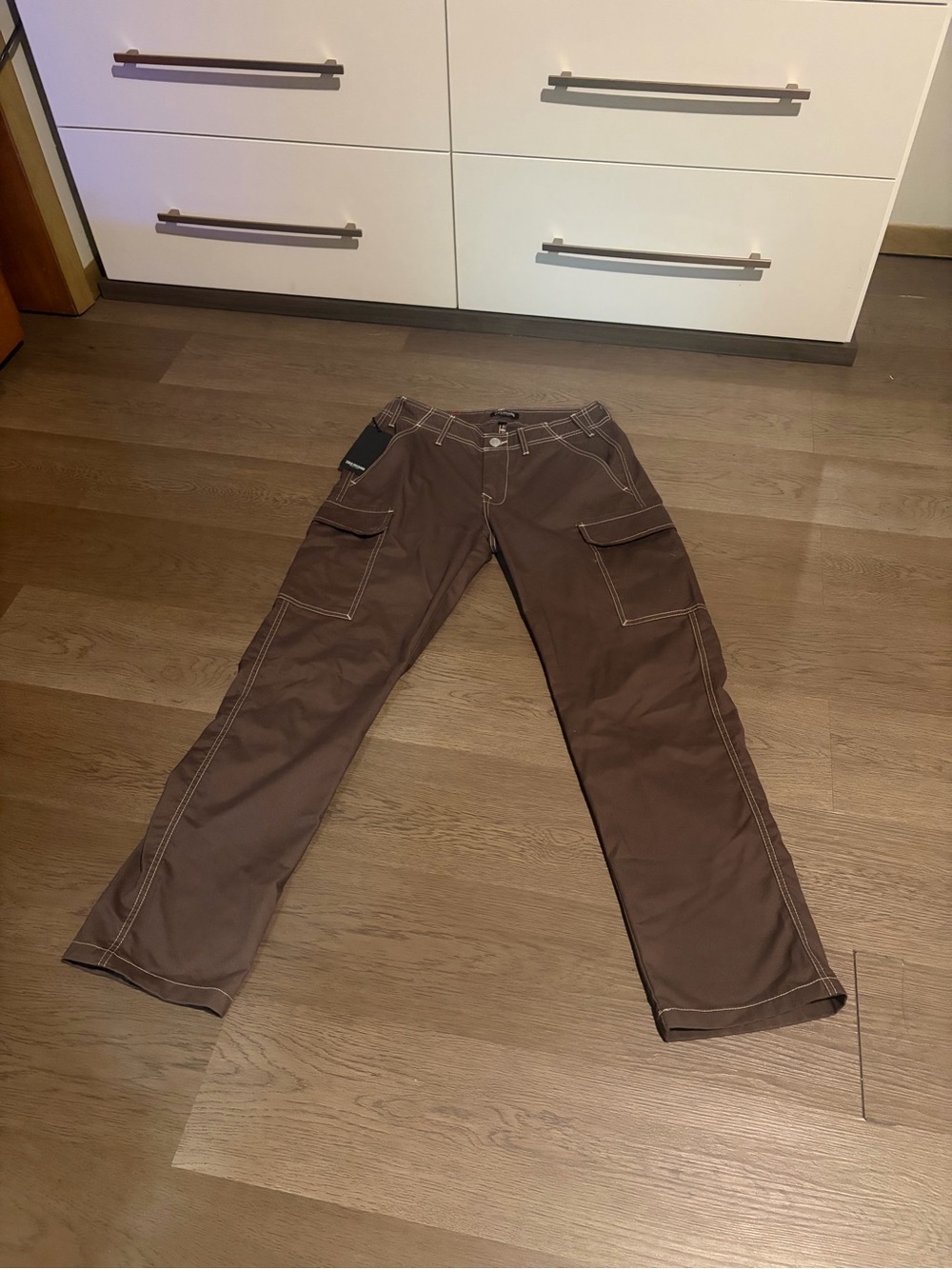 True Religion Brown Cargo Pants with Contrast Stitching